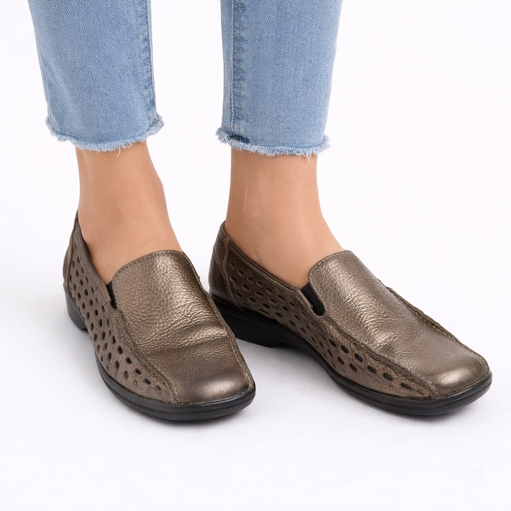 Rieker Bronze Metallic Leather Comfort Loafers EU 39 US 8 Slip On Shoes